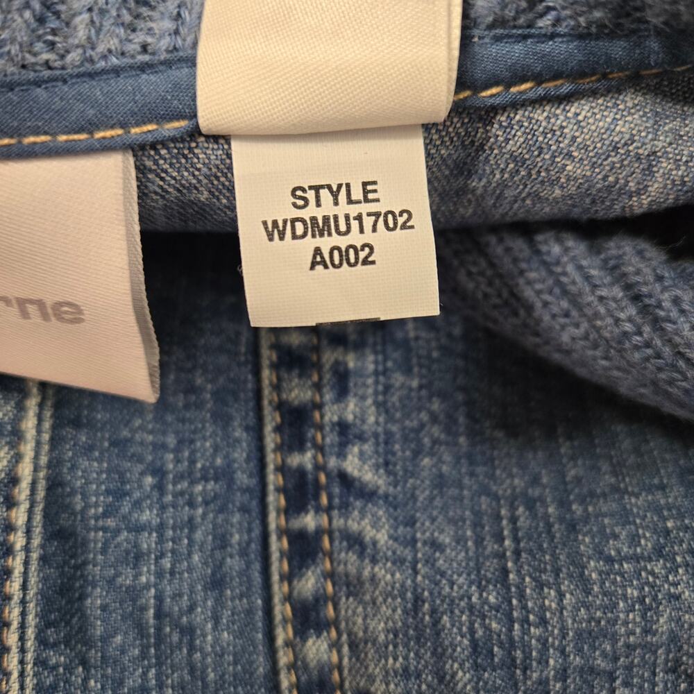 Liz Claiborne Denim Jean Jacket Knit Sleeves Shawl Collar Pocket Cuff Trim sz 14 - Picture 15 of 16